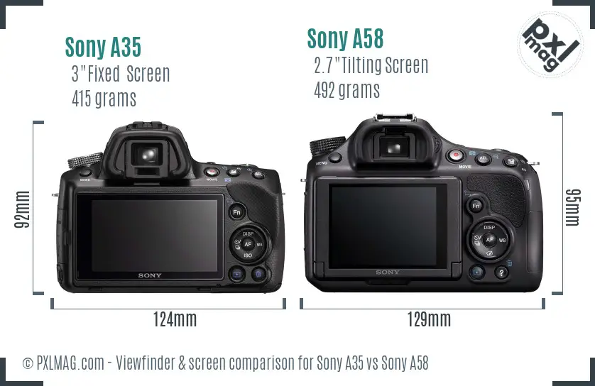 Sony A35 vs Sony A58 Screen and Viewfinder comparison