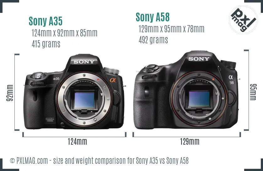 Sony A35 vs Sony A58 size comparison