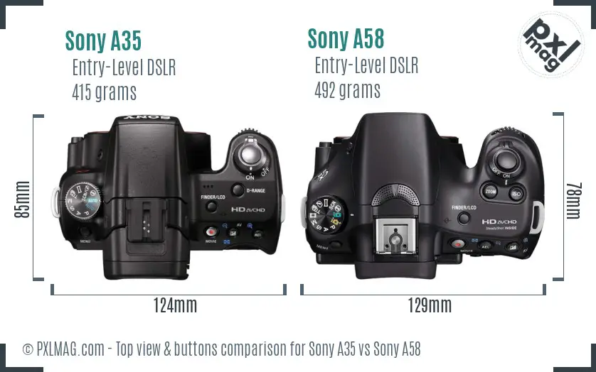 Sony A35 vs Sony A58 top view buttons comparison