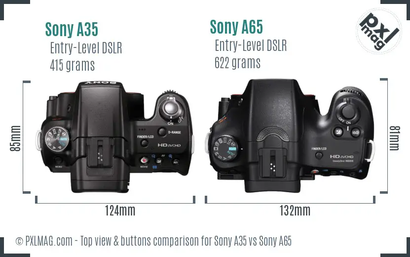 Sony A35 vs Sony A65 top view buttons comparison