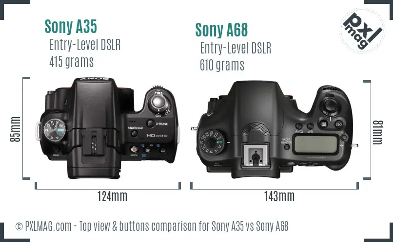 Sony A35 vs Sony A68 top view buttons comparison