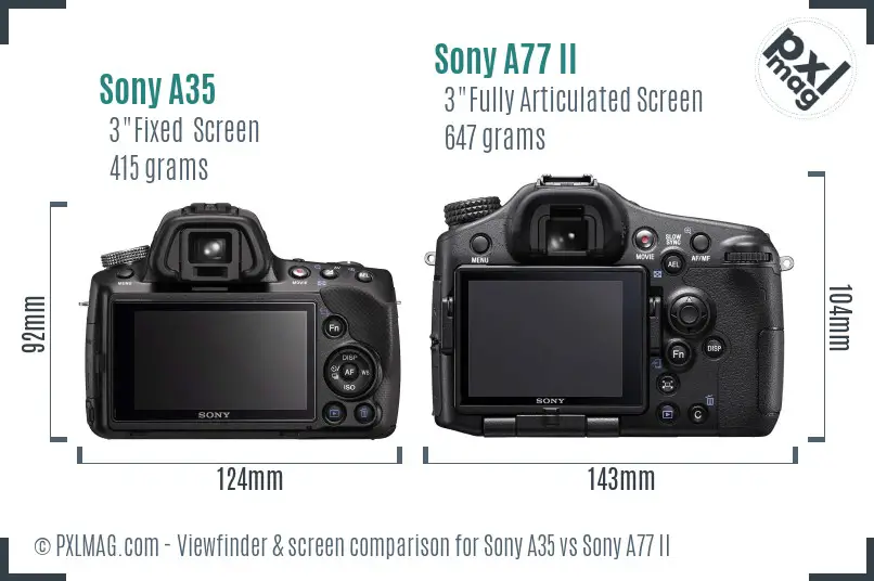 Sony A35 vs Sony A77 II Screen and Viewfinder comparison