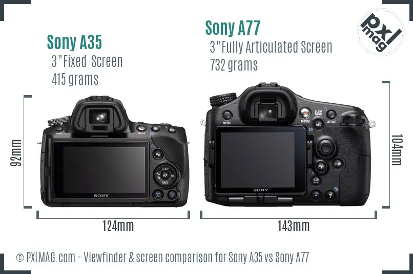 Sony A35 vs Sony A77 Screen and Viewfinder comparison
