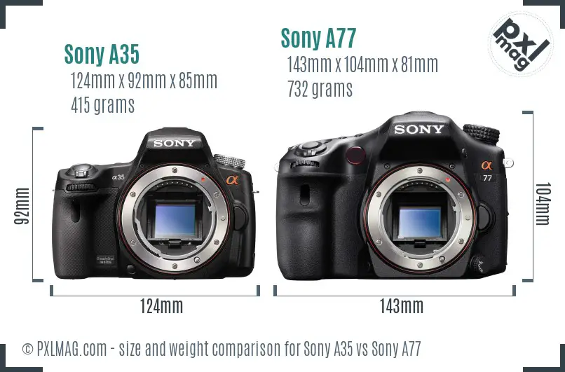 Sony A35 vs Sony A77 size comparison