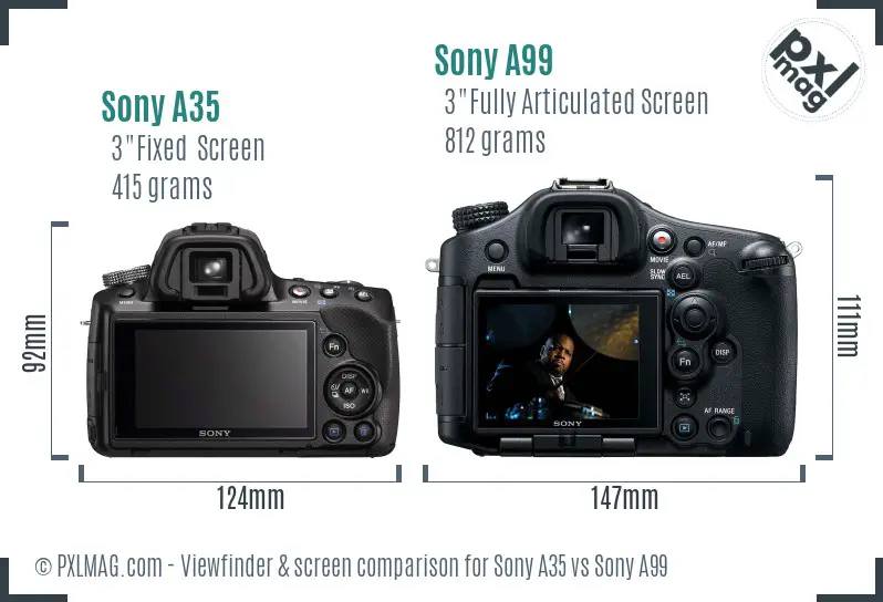 Sony A35 vs Sony A99 Screen and Viewfinder comparison