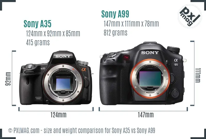 Sony A35 vs Sony A99 size comparison