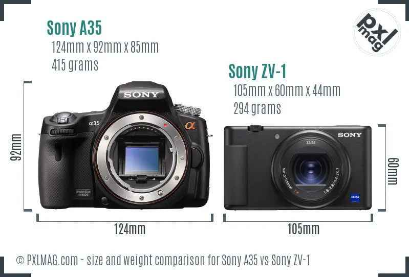 Sony A35 vs Sony ZV-1 size comparison
