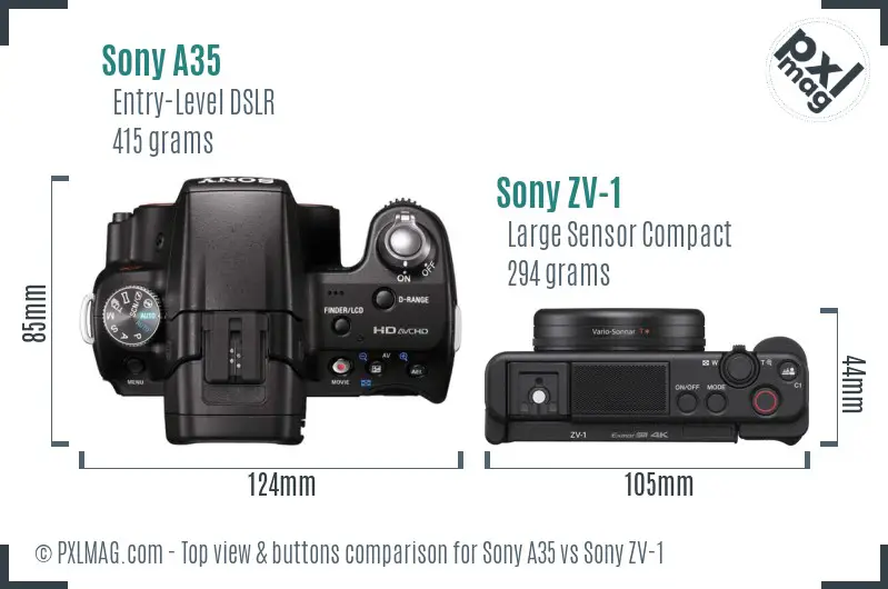Sony A35 vs Sony ZV-1 top view buttons comparison