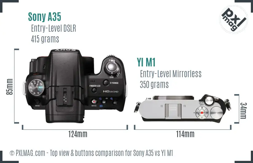 Sony A35 vs YI M1 top view buttons comparison