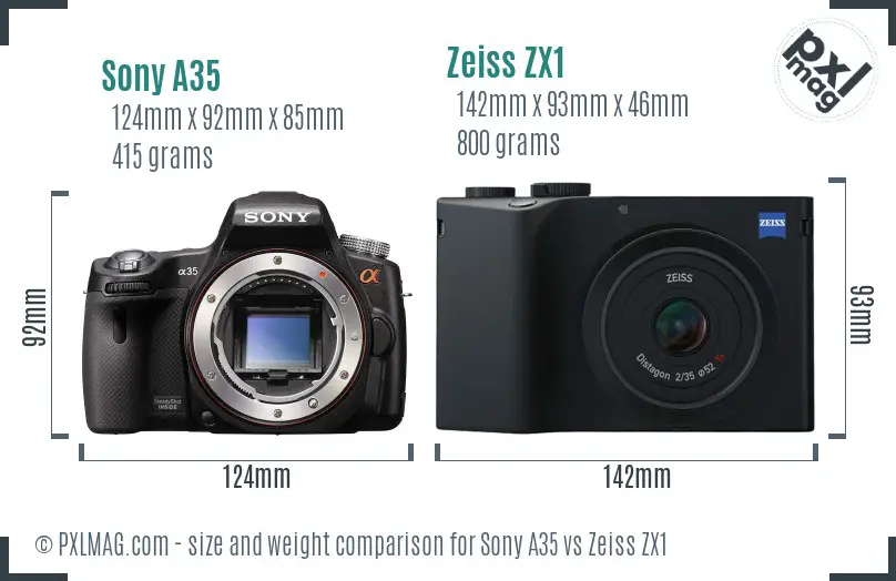 Sony A35 vs Zeiss ZX1 size comparison
