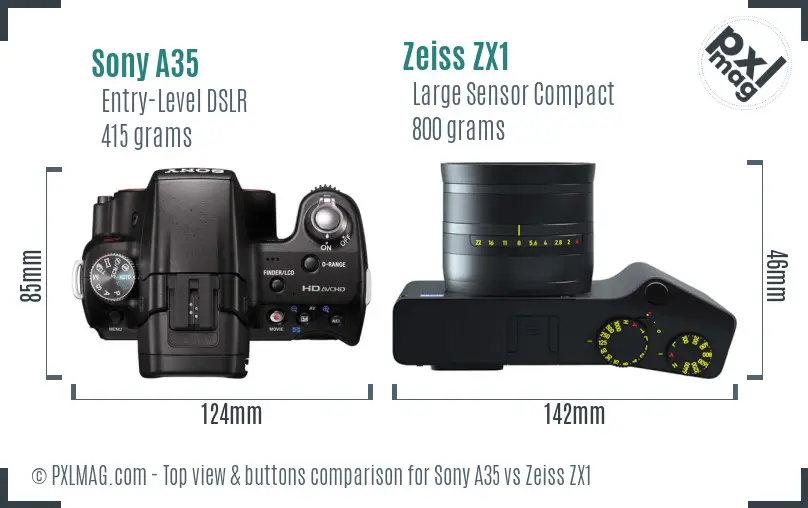 Sony A35 vs Zeiss ZX1 top view buttons comparison