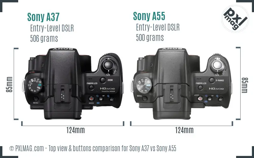 Sony A37 vs Sony A55 top view buttons comparison