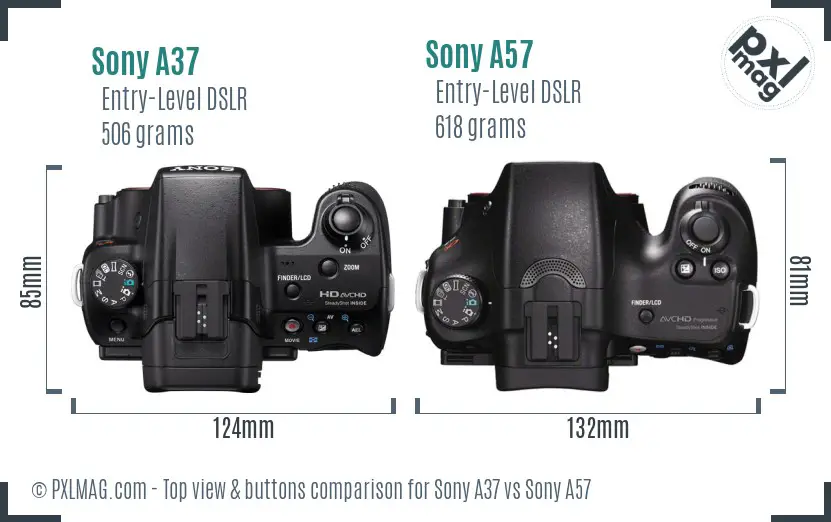 Sony A37 vs Sony A57 top view buttons comparison