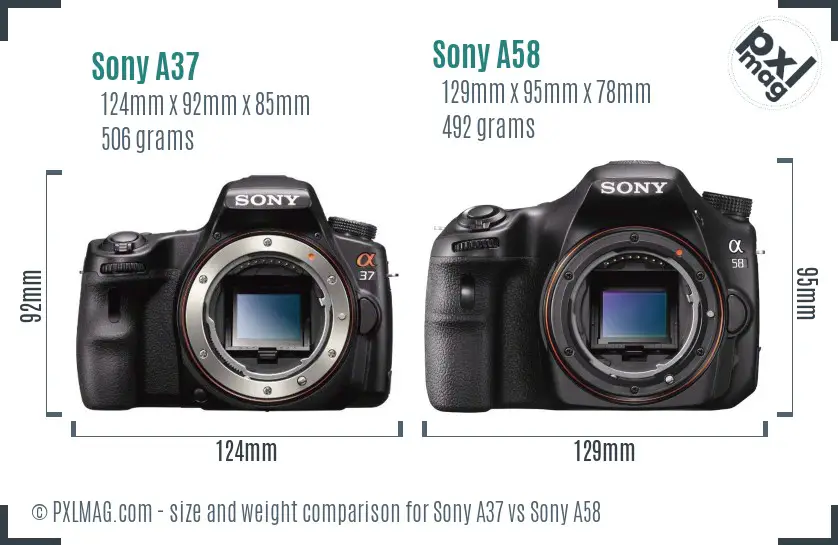 Sony A37 vs Sony A58 size comparison