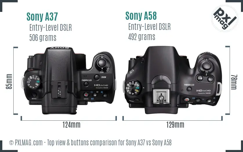 Sony A37 vs Sony A58 top view buttons comparison