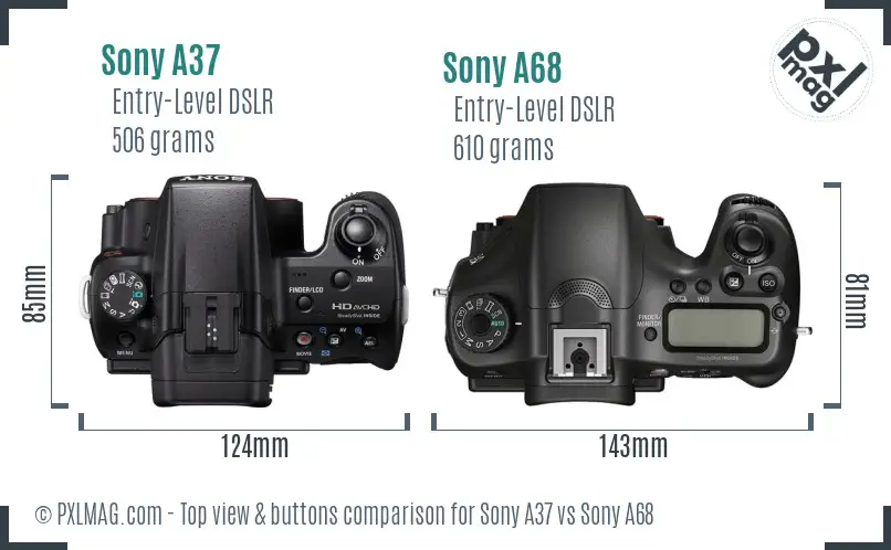 Sony A37 vs Sony A68 top view buttons comparison