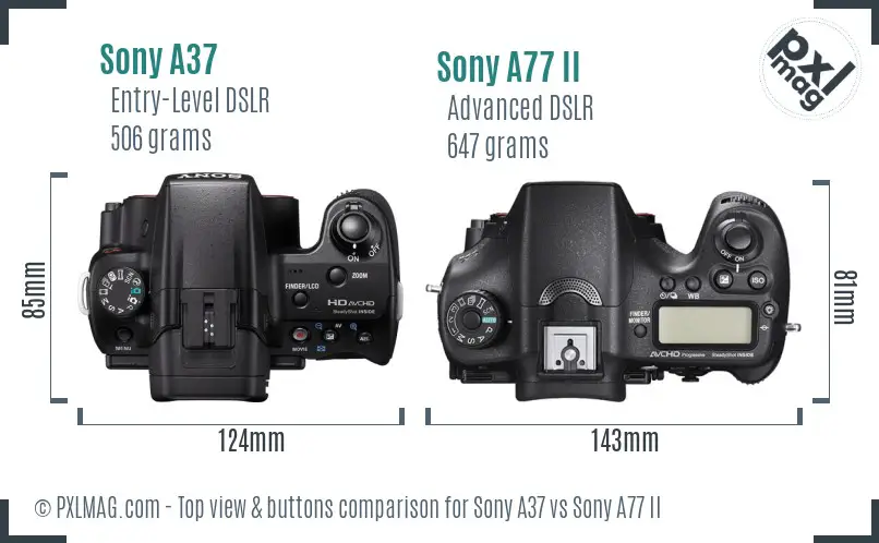 Sony A37 vs Sony A77 II top view buttons comparison