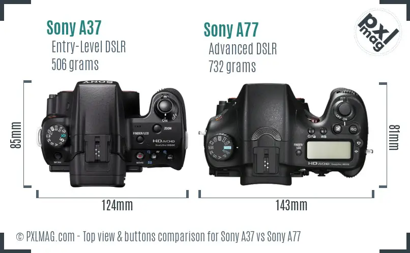 Sony A37 vs Sony A77 top view buttons comparison