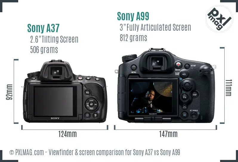 Sony A37 vs Sony A99 Screen and Viewfinder comparison