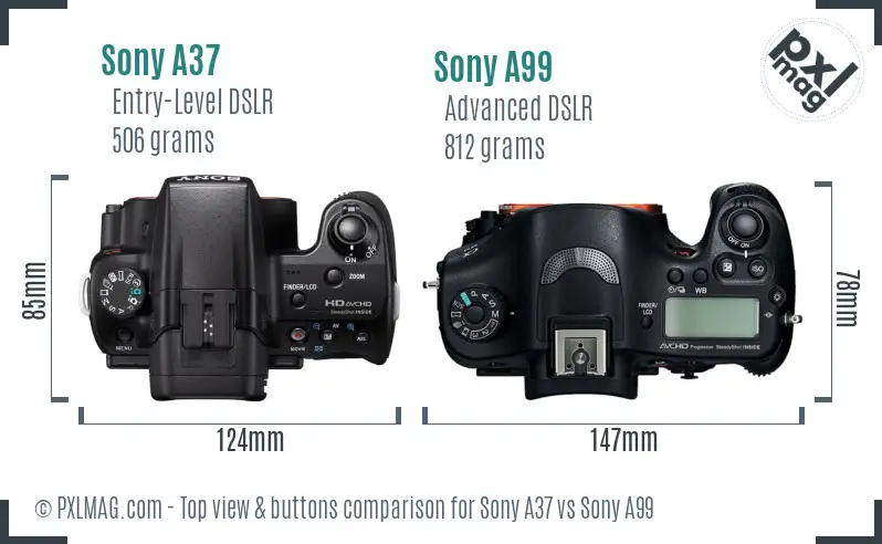 Sony A37 vs Sony A99 top view buttons comparison