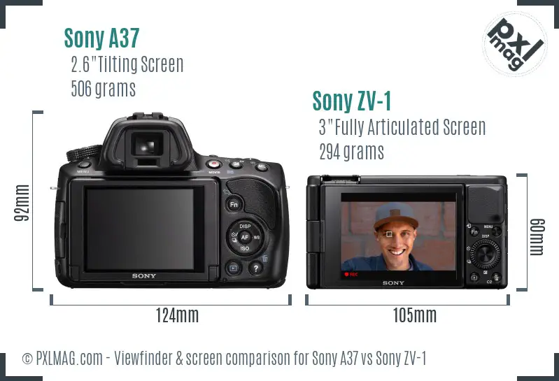 Sony A37 vs Sony ZV-1 Screen and Viewfinder comparison