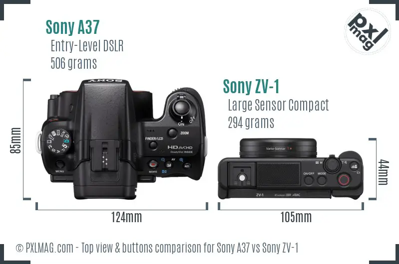 Sony A37 vs Sony ZV-1 top view buttons comparison