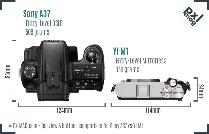 Sony A37 vs YI M1 top view buttons comparison