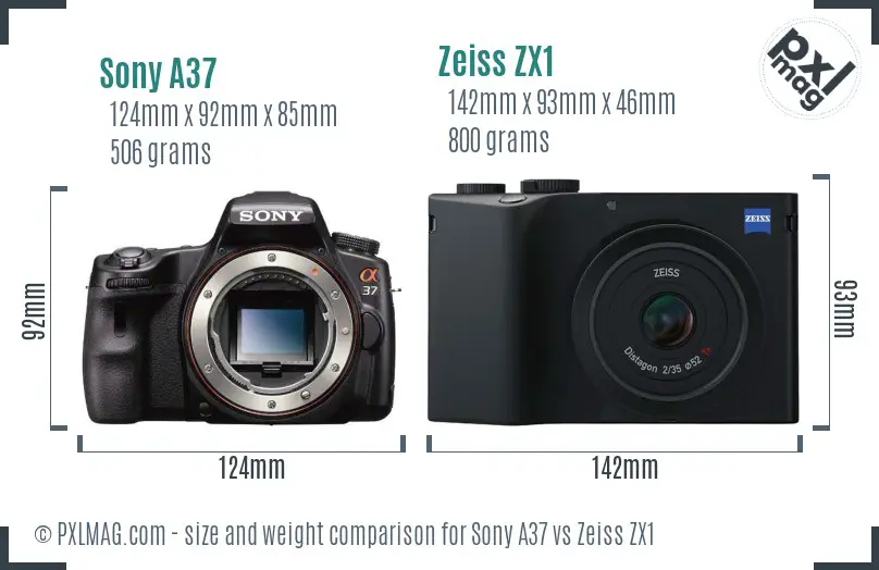 Sony A37 vs Zeiss ZX1 size comparison
