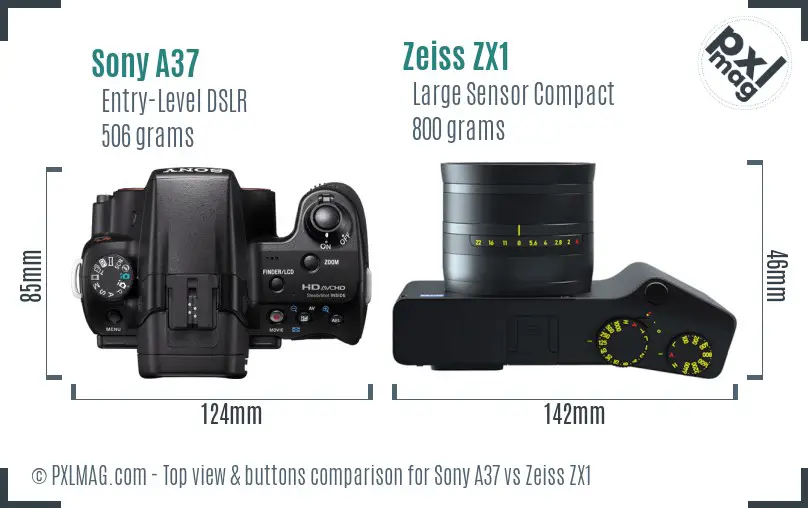 Sony A37 vs Zeiss ZX1 top view buttons comparison