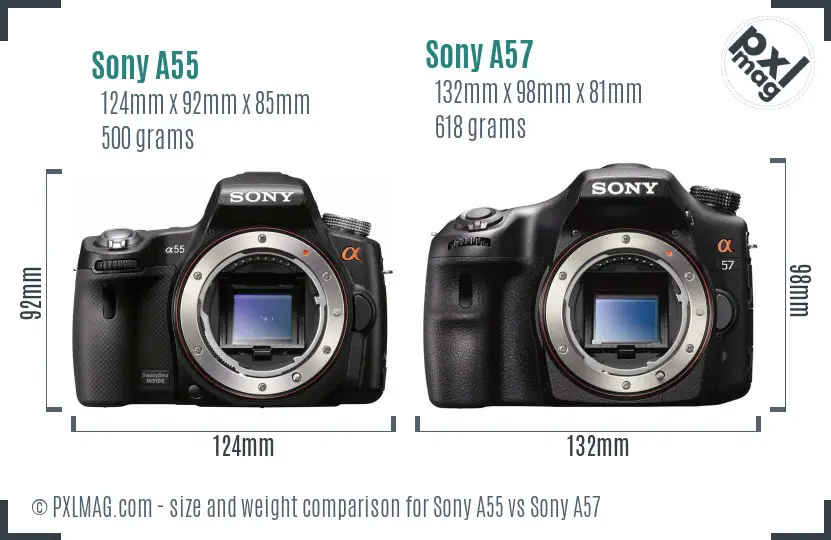 Sony A55 vs Sony A57 size comparison