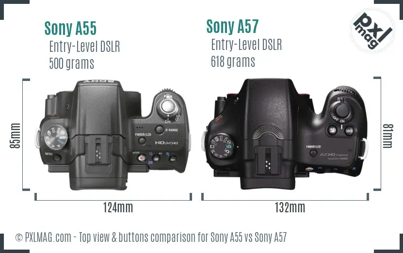 Sony A55 vs Sony A57 top view buttons comparison