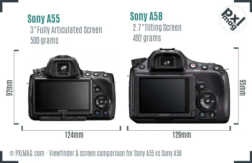 Sony A55 vs Sony A58 Screen and Viewfinder comparison