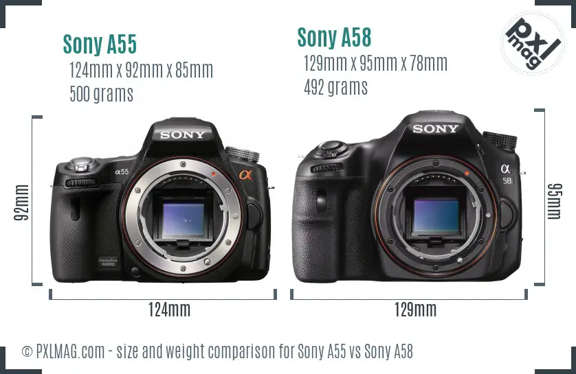 Sony A55 vs Sony A58 size comparison