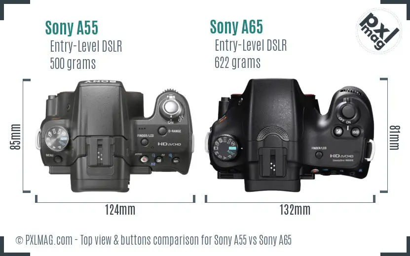 Sony A55 vs Sony A65 top view buttons comparison