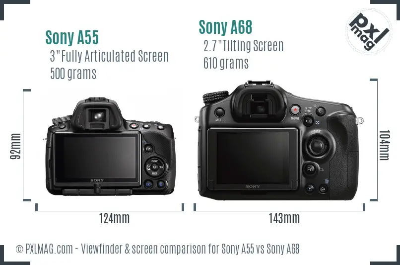 Sony A55 vs Sony A68 Screen and Viewfinder comparison