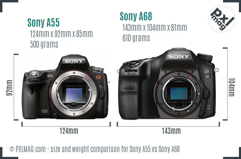 Sony A55 vs Sony A68 size comparison