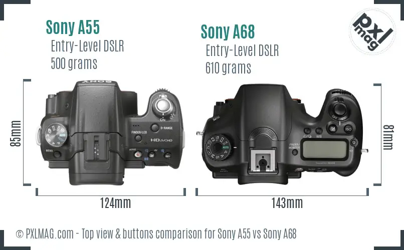 Sony A55 vs Sony A68 top view buttons comparison