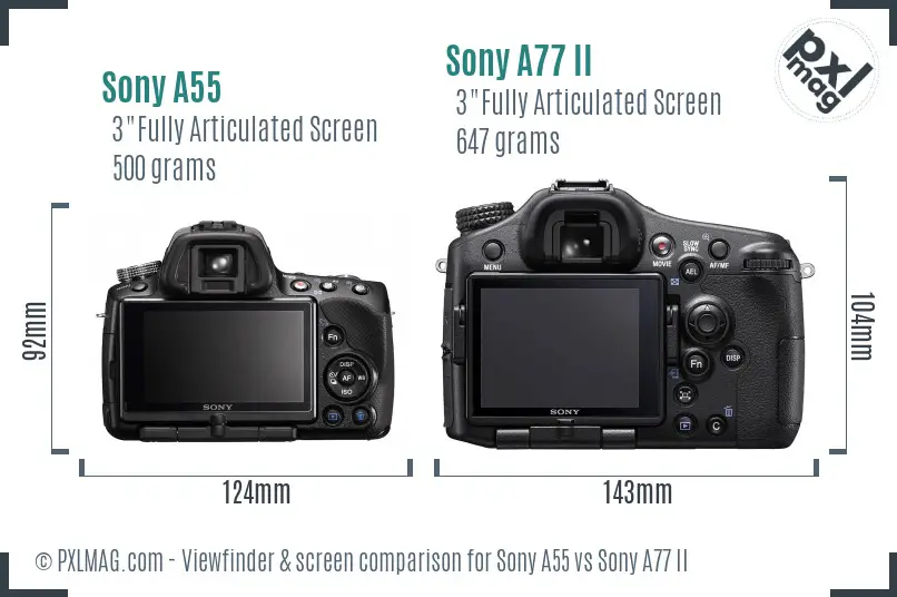Sony A55 vs Sony A77 II Screen and Viewfinder comparison