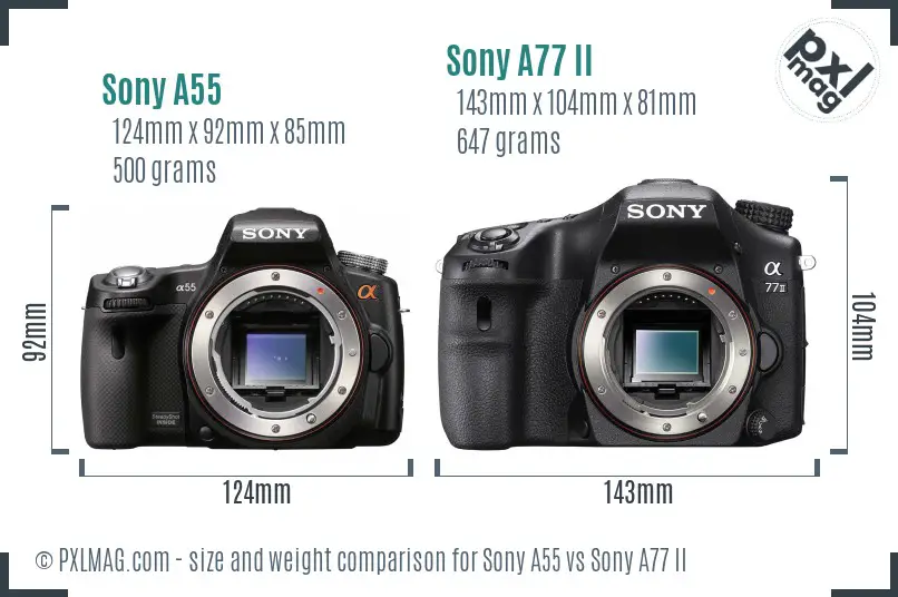 Sony A55 vs Sony A77 II size comparison