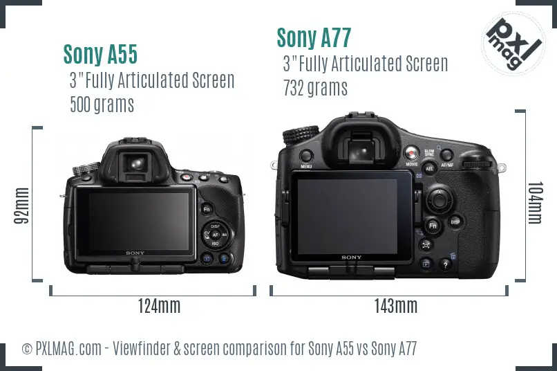 Sony A55 vs Sony A77 Screen and Viewfinder comparison
