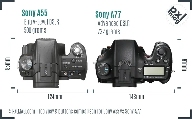 Sony A55 vs Sony A77 top view buttons comparison