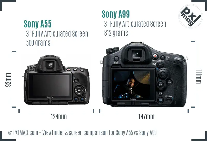 Sony A55 vs Sony A99 Screen and Viewfinder comparison