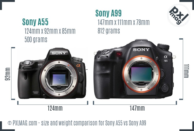 Sony A55 vs Sony A99 size comparison