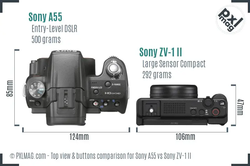 Sony A55 vs Sony ZV-1 II top view buttons comparison Sony A55 vs Sony ZV-1 II top view buttons comparison