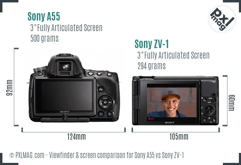 Sony A55 vs Sony ZV-1 Screen and Viewfinder comparison