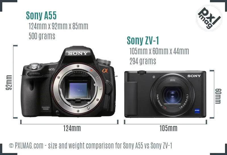 Sony A55 vs Sony ZV-1 size comparison
