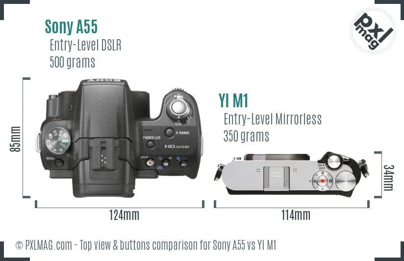 Sony A55 vs YI M1 top view buttons comparison