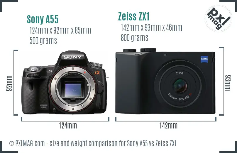Sony A55 vs Zeiss ZX1 size comparison