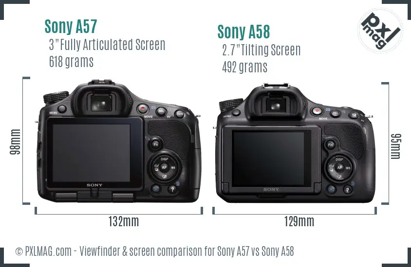 Sony A57 vs Sony A58 Screen and Viewfinder comparison