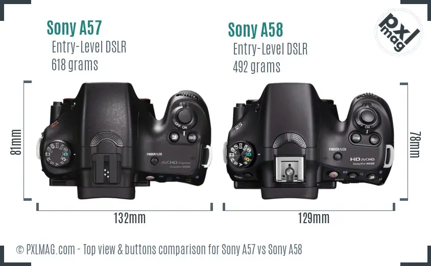 Sony A57 vs Sony A58 top view buttons comparison
